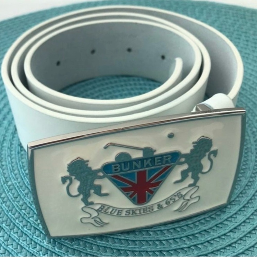 Bunker Mentality Leather Golf Crest  Belt White S/M